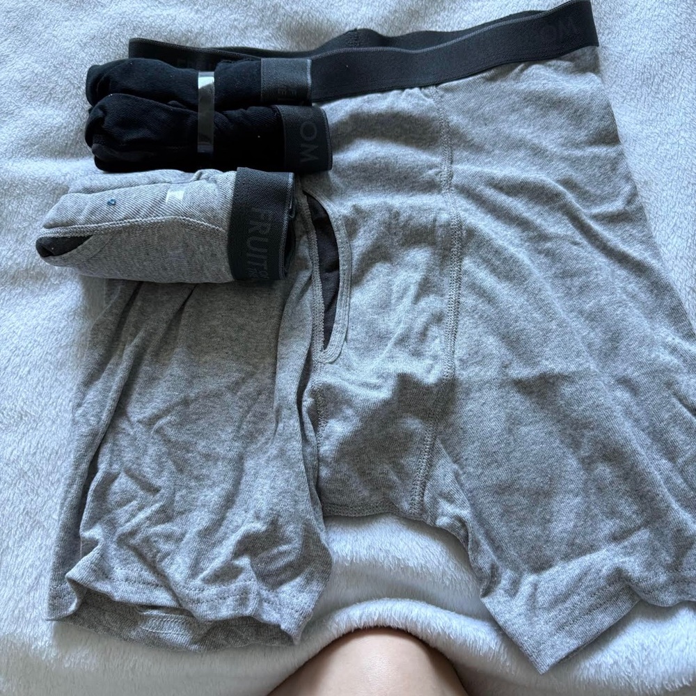 Fruit of the Loom Gray Boxer Briefs with Black Waistband - 3-Pack